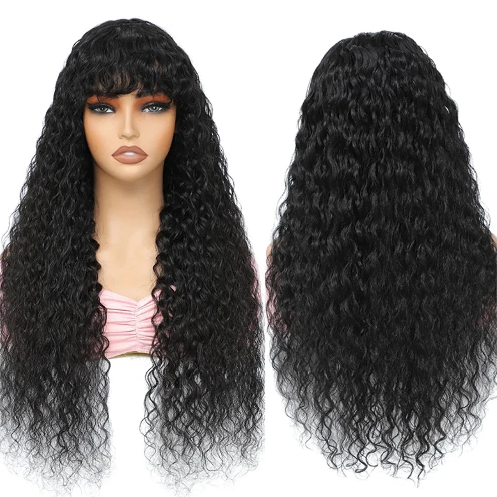 Water Wave Glueless Human Hair Wig With Bangs for Women