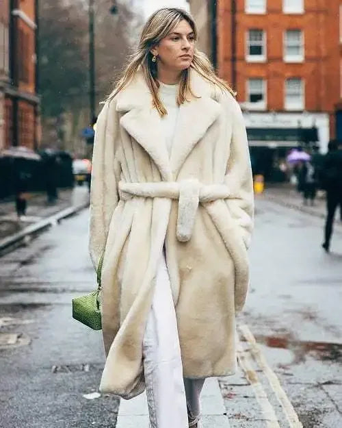 Long Belted Faux Fur Winter Coat