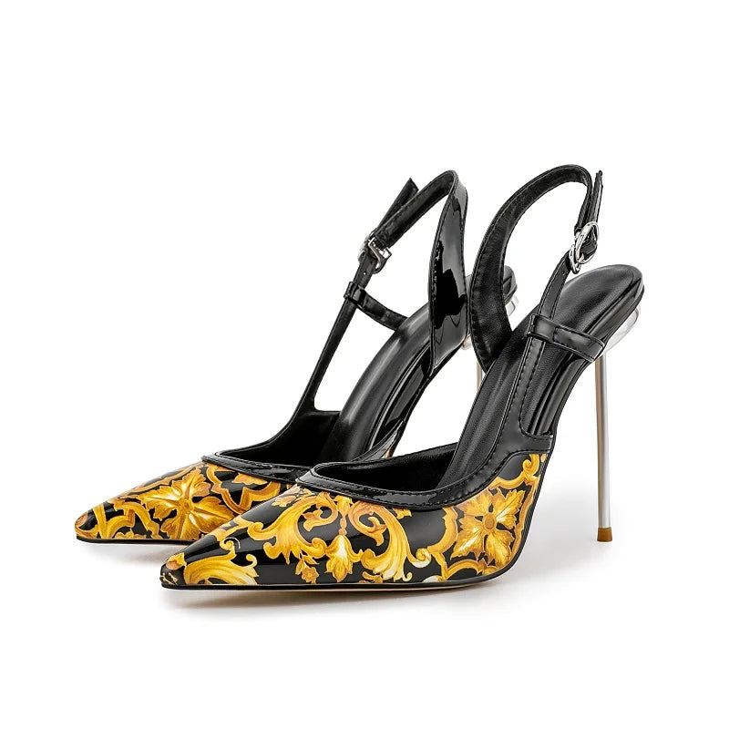 Floral Print Elegant Stiletto Sandals Open Toe for Women