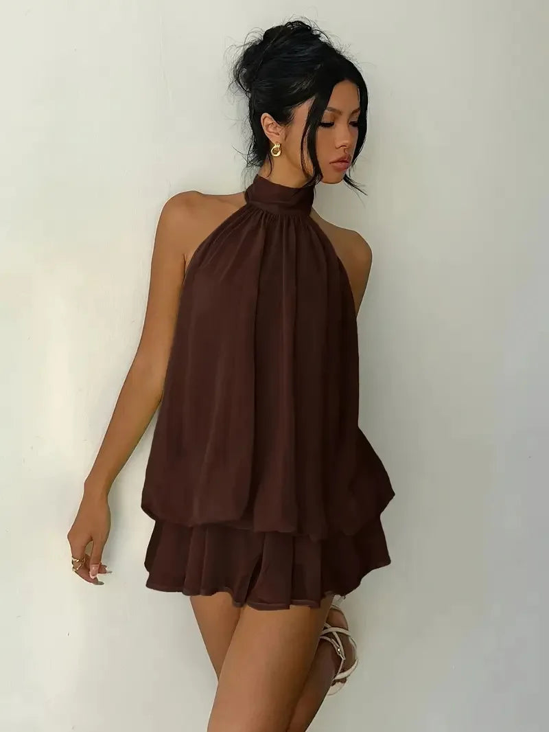 Chiffon Halter Backless Summer Mini Dress for Women