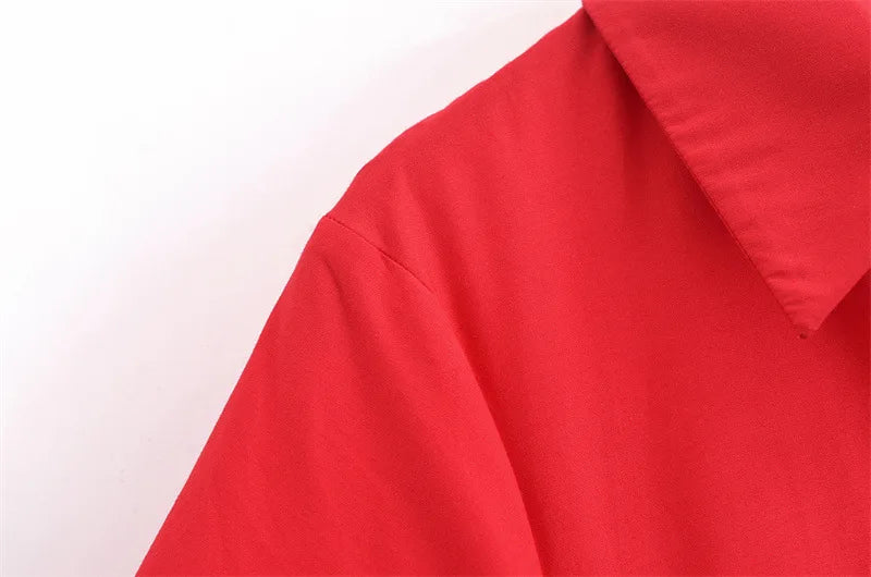 Lapel Casual Pockets Short Sleeve Shirt Dress for Women