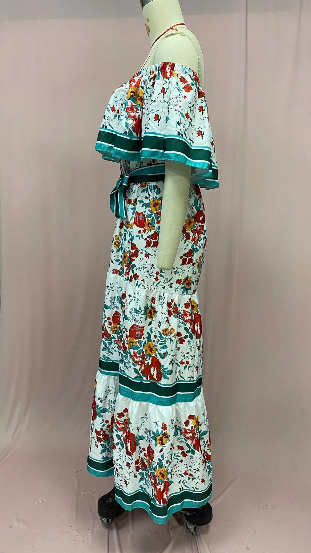 Floral Print Off Shoulder High Waist Dress for Women