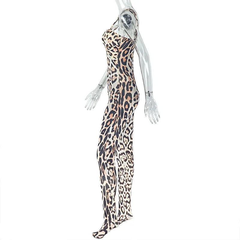 Joskaa Leopard Print Jumpsuits Women Hipster Sexy Spaghetti Strap Sleeveless Body-Shaping Rompers 2025 Party Clubwear Streetwear