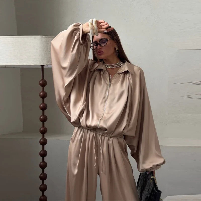 Autumn Casual Loose Relaxed Coat and Pants Set for Women
