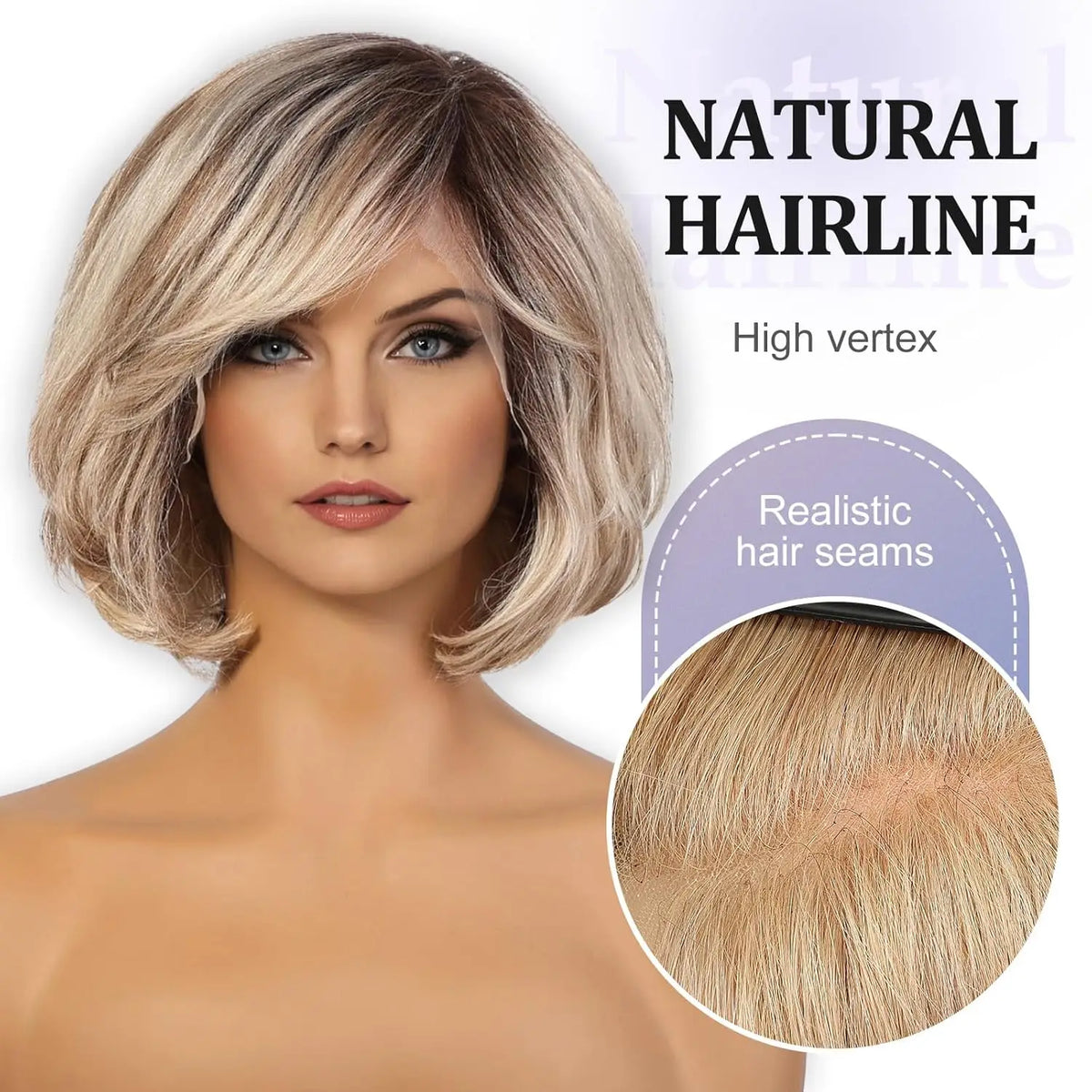 Short Wavy Lace Front Bob Wig With Blonde Highlights For Women