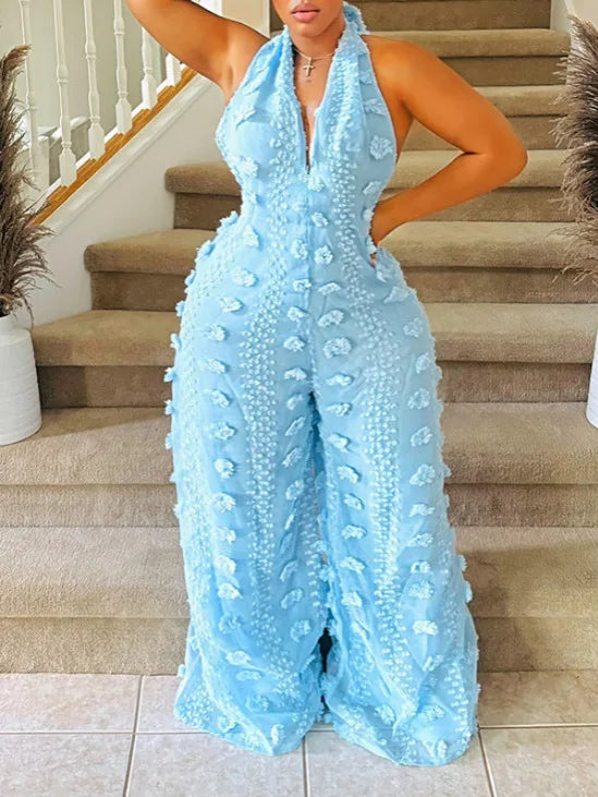 Sleeveless Backless V Neck Wide Leg Jumpsuit for Women