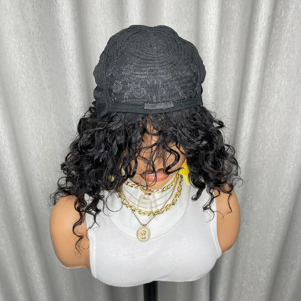 Short Curly Human Hair Wigs Water Wave Pixie Cut Brazilian Hair Bob Style Machine Made Pre Plucked Ready to Wear for Black Women