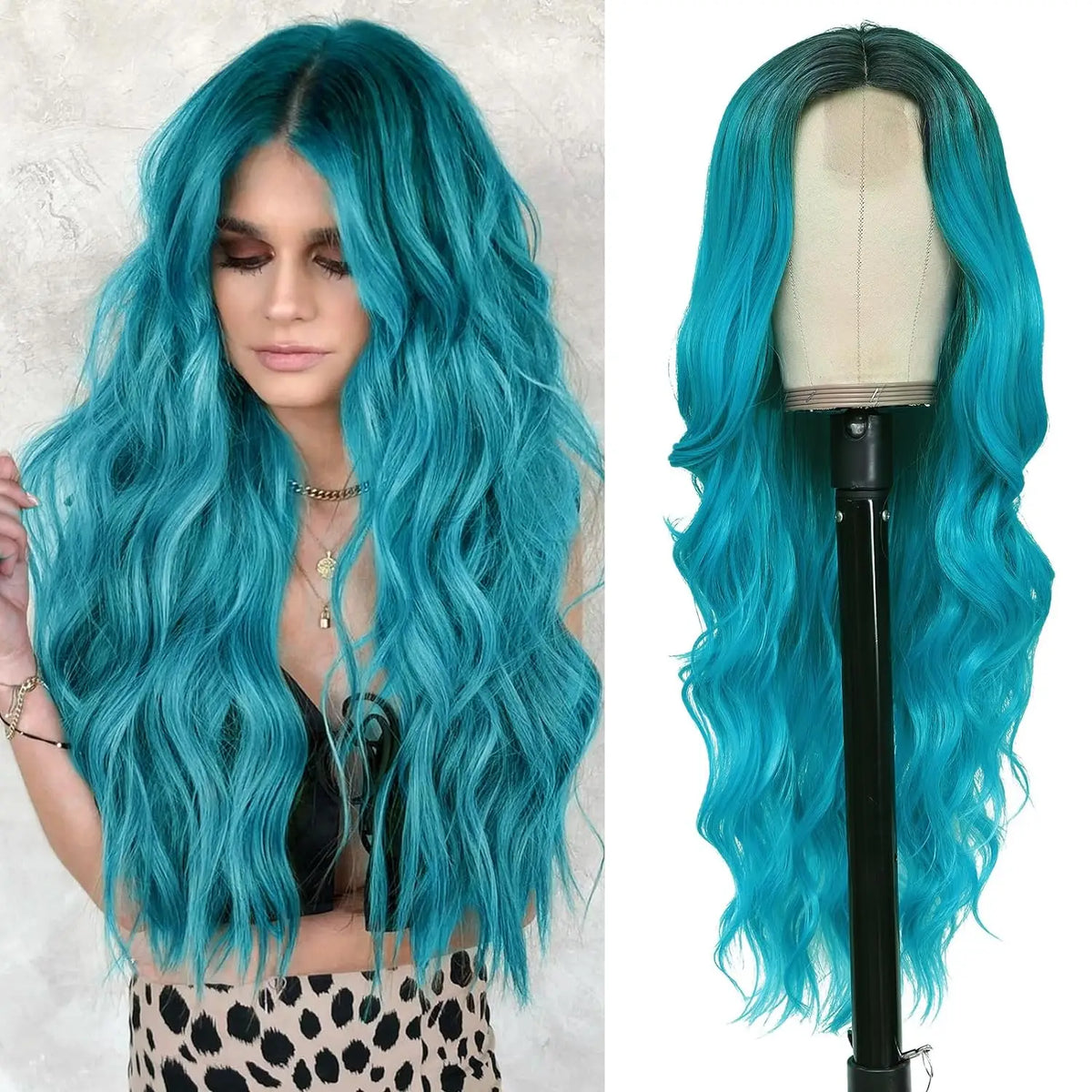 Synthetic Middle Part Wavy Lace Front Wig For Women