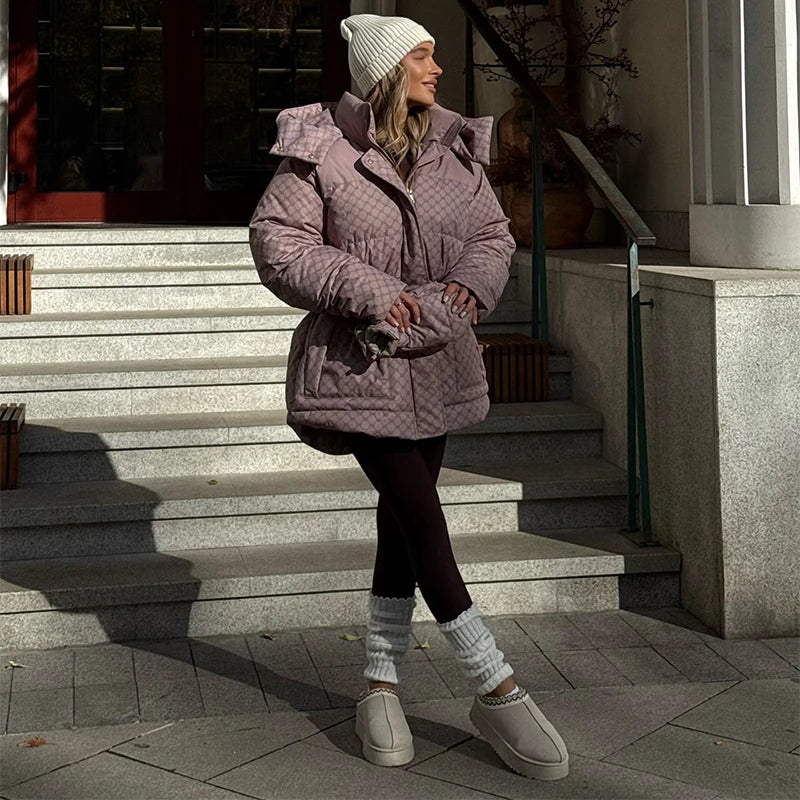 Winter Plaid Hooded Cotton-Padded Jacket for Women