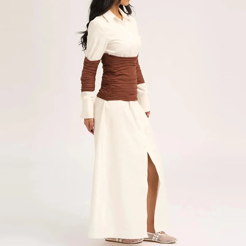 Patchwork Long Sleeve Maxi Dress