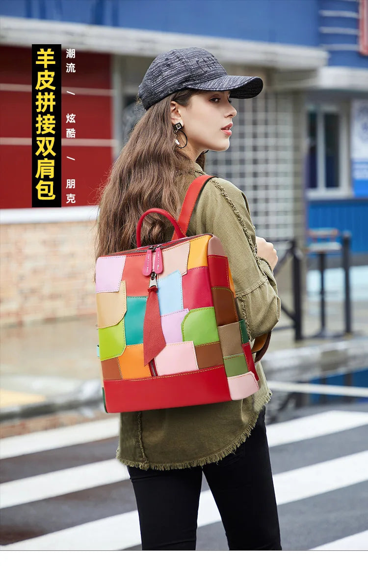 Large Capacity Internal Backpack Fashion Color Splicing Irregular Backpacks Outdoor Daily Handbag Casual Female Bag