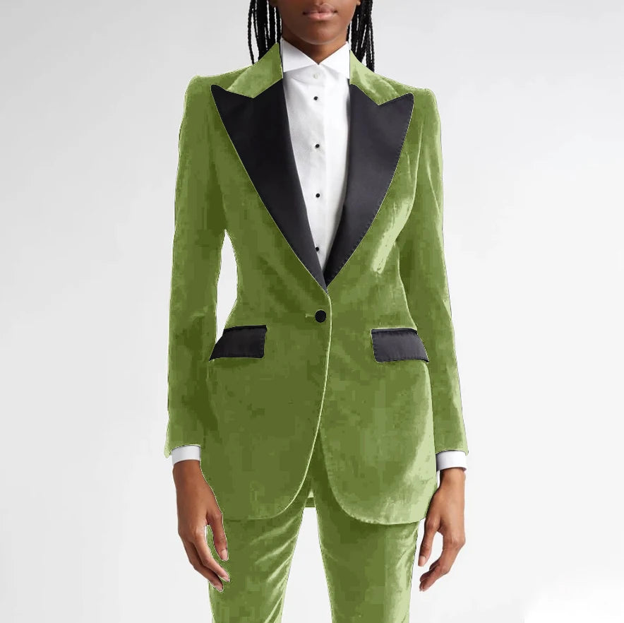 Classic Black Flannel Two Piece Business Suit For Women