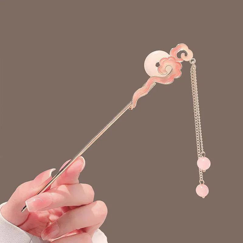 Floral Crystal Tassel Hair Sticks