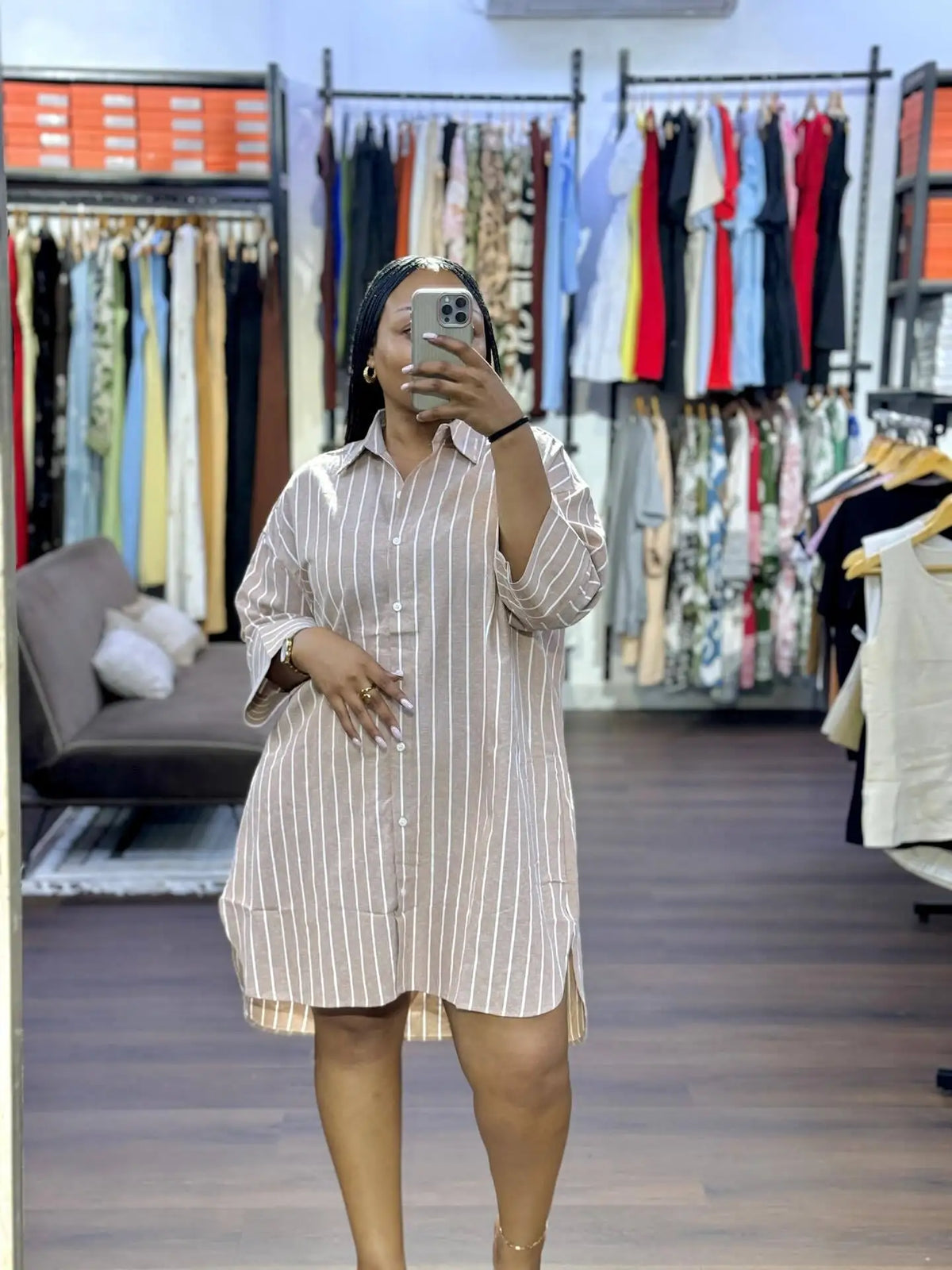 Striped Long Sleeve Collared Blouse