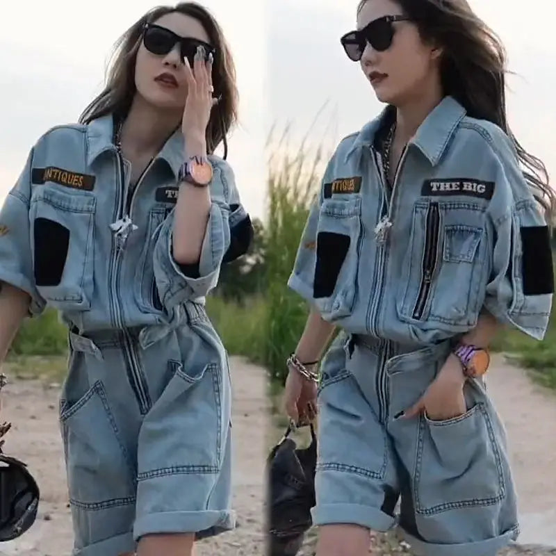 Oversized Embroidered Polo Collar Jumpsuit For Women