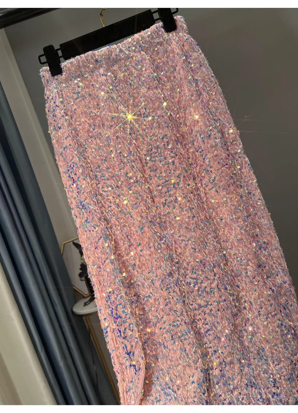Blingbling New Autumn Winter All-match Mid-long Bodycon Skirt Colorful Sequins Elastic High Waist Slimming Lady Pencil Skirts