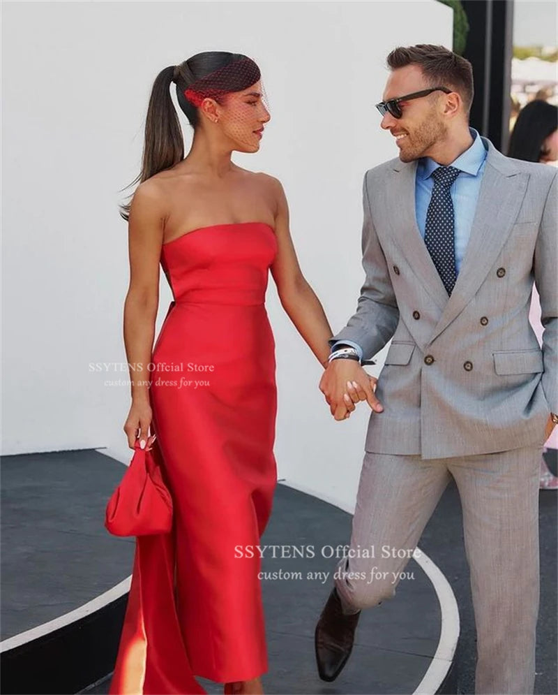Elegant Red Satin Mermaid Floor Length Prom Dress for Women