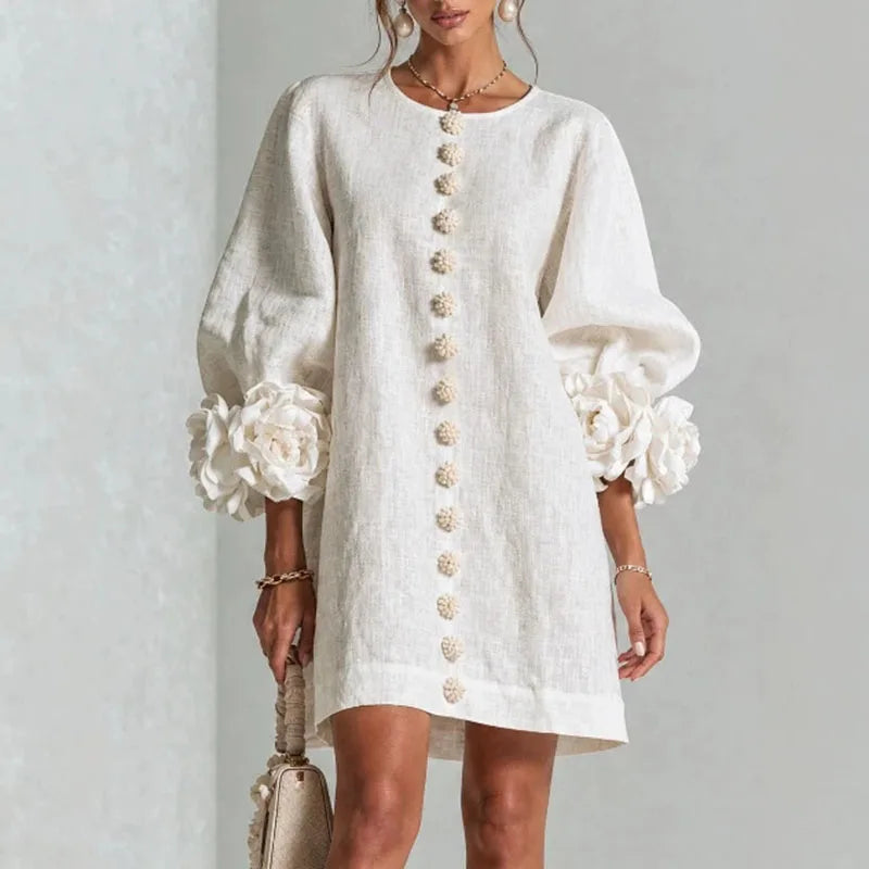 Elegant 3D Flower Bubble Sleeve Mini Dress for Women