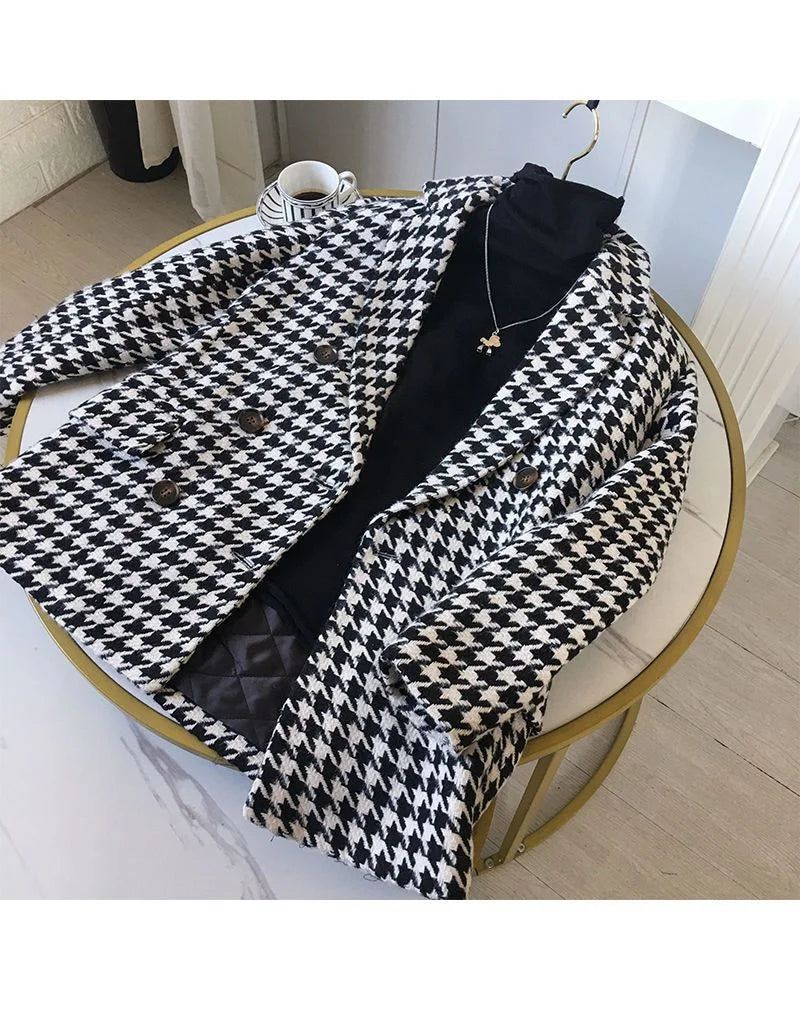Thick Plaid Blazer Women Wool Coat 2025 New Spring And Autumn Suit Jacket Female Tide Ins Woolen Coat Blazer Femme Tops Outerwe