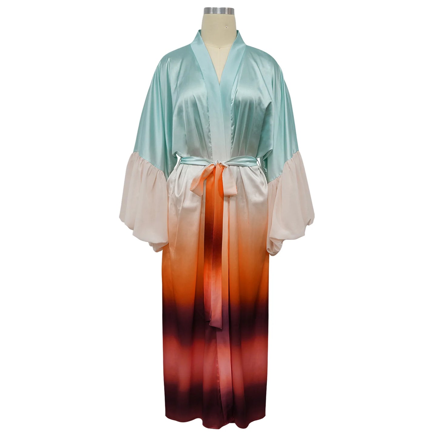 Vintage Floral Printed Chiffon Long Cardigan With Ruffle Sleeves for Women