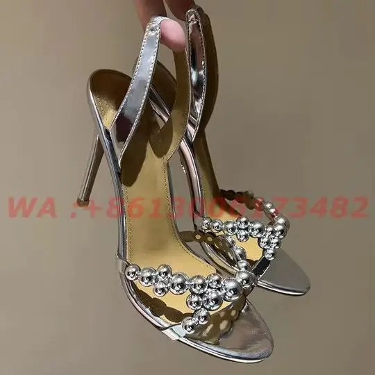 Metallic Leather Open Toe Slingback High Heel Sandals For Women