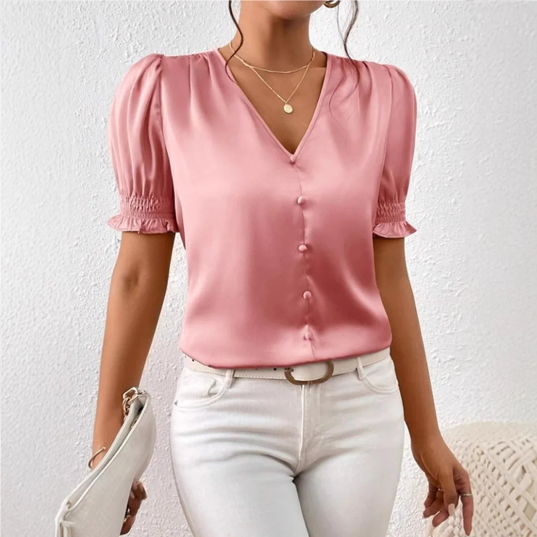 Elegant Satin Loose Fit Blouse for Women Summer Office