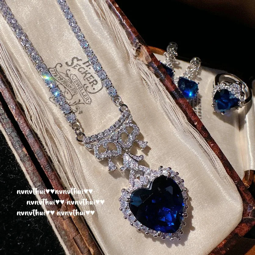 Elegant Blue Cubic Zirconia Bridal Jewelry Set for Women
