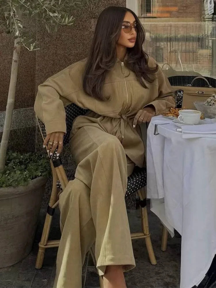 Casual Lapel Jacket And Drawstring Pants Set for Women