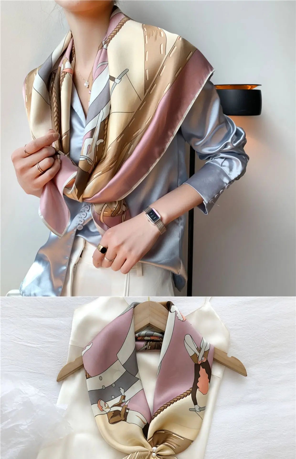 Elegant Art Gallery Style 100% Pure Silk Scarves For Women Soft Thin Striped Mulberry Silk Square Scarf Versatile For Spring Sum