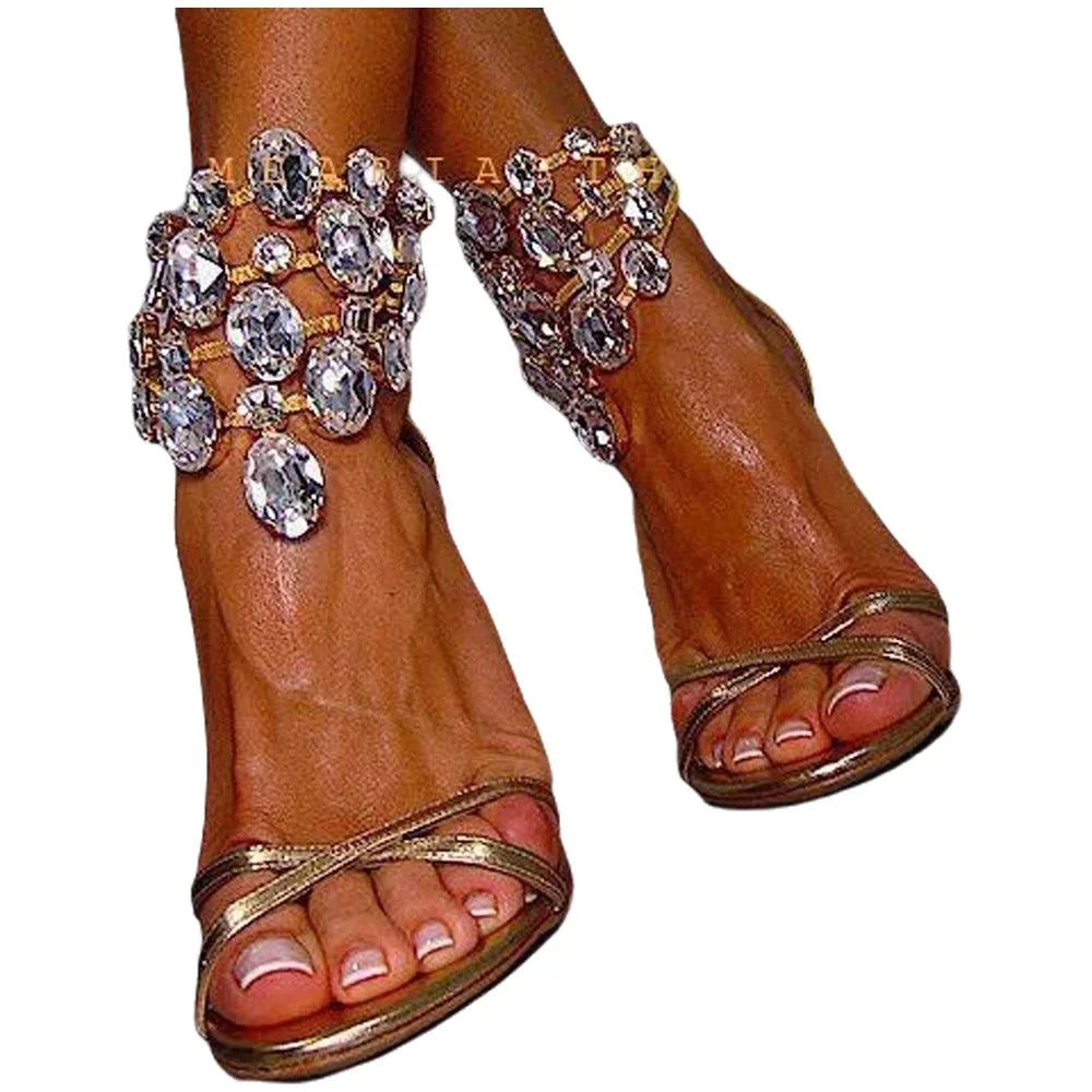Classic Rhinestone Open Toe High Heel Sandals For Women