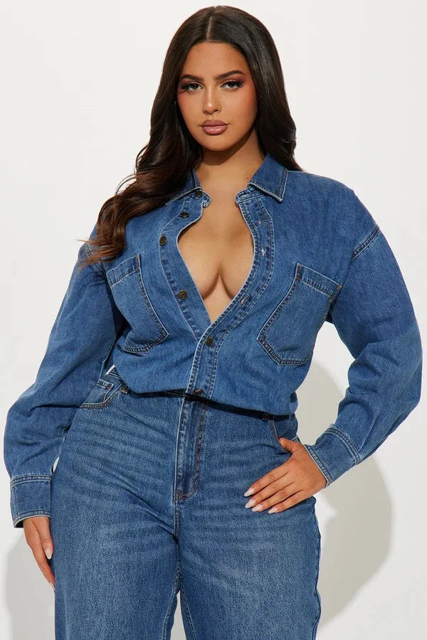 Washed Distressed Denim Jumpsuit