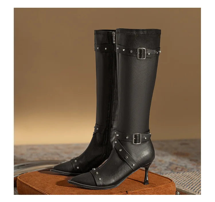 Black Mid Calf Stiletto Boots