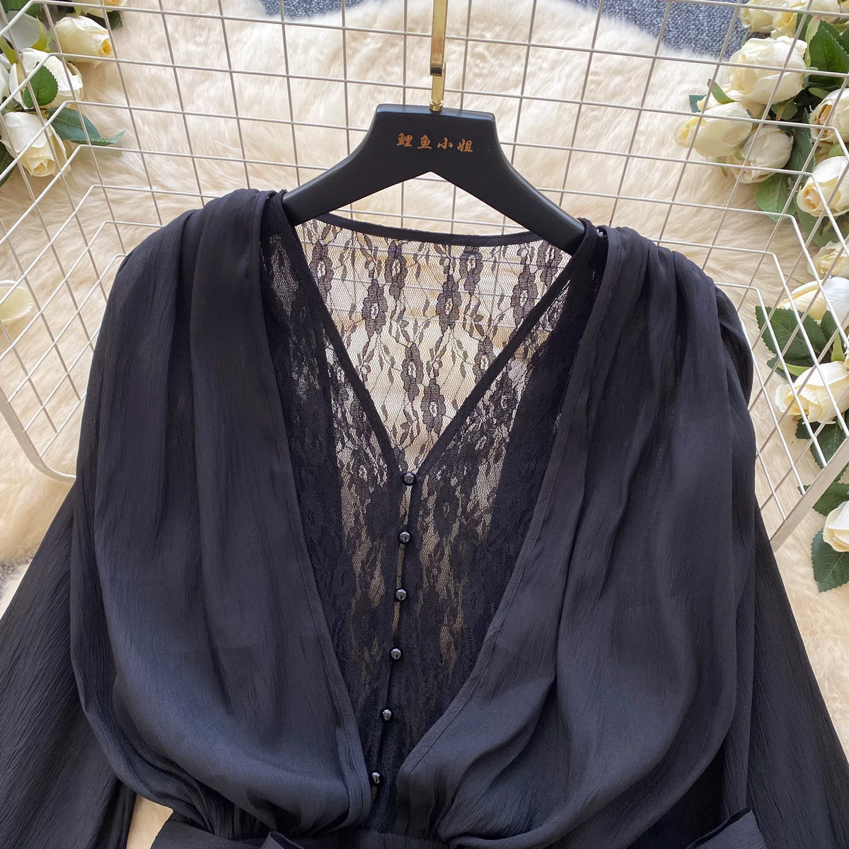 Lace Chiffon Mini Dress With Ruffles and Shorts for Women