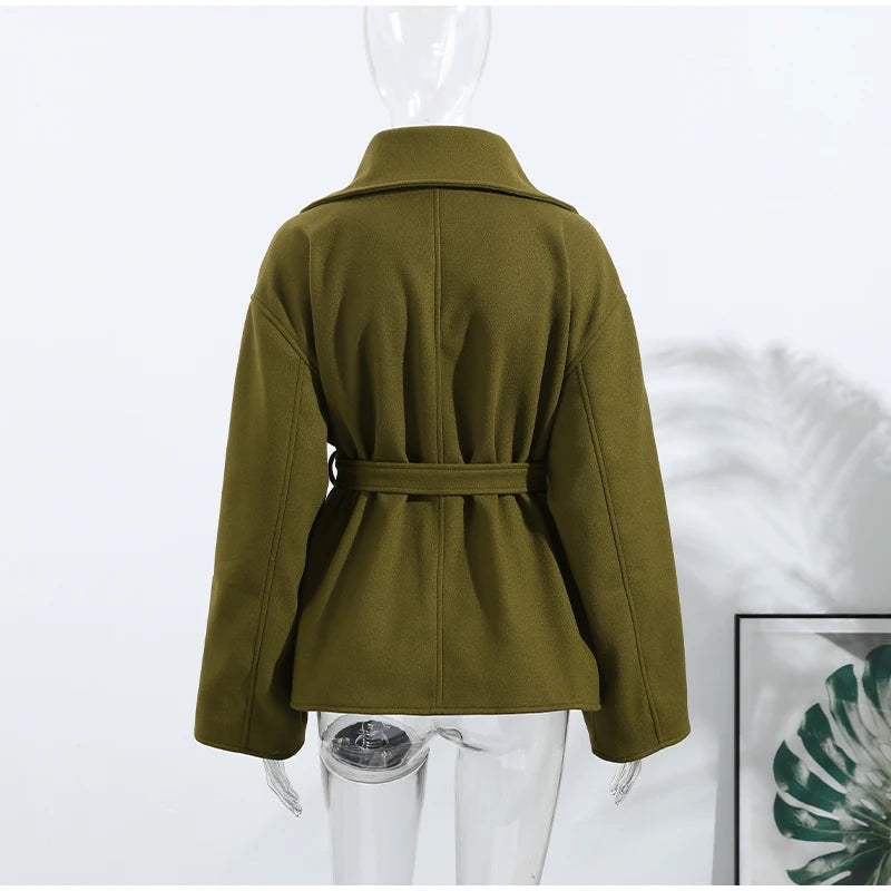 Double Breasted Cropped Jacket With Turn Down Collar for Women