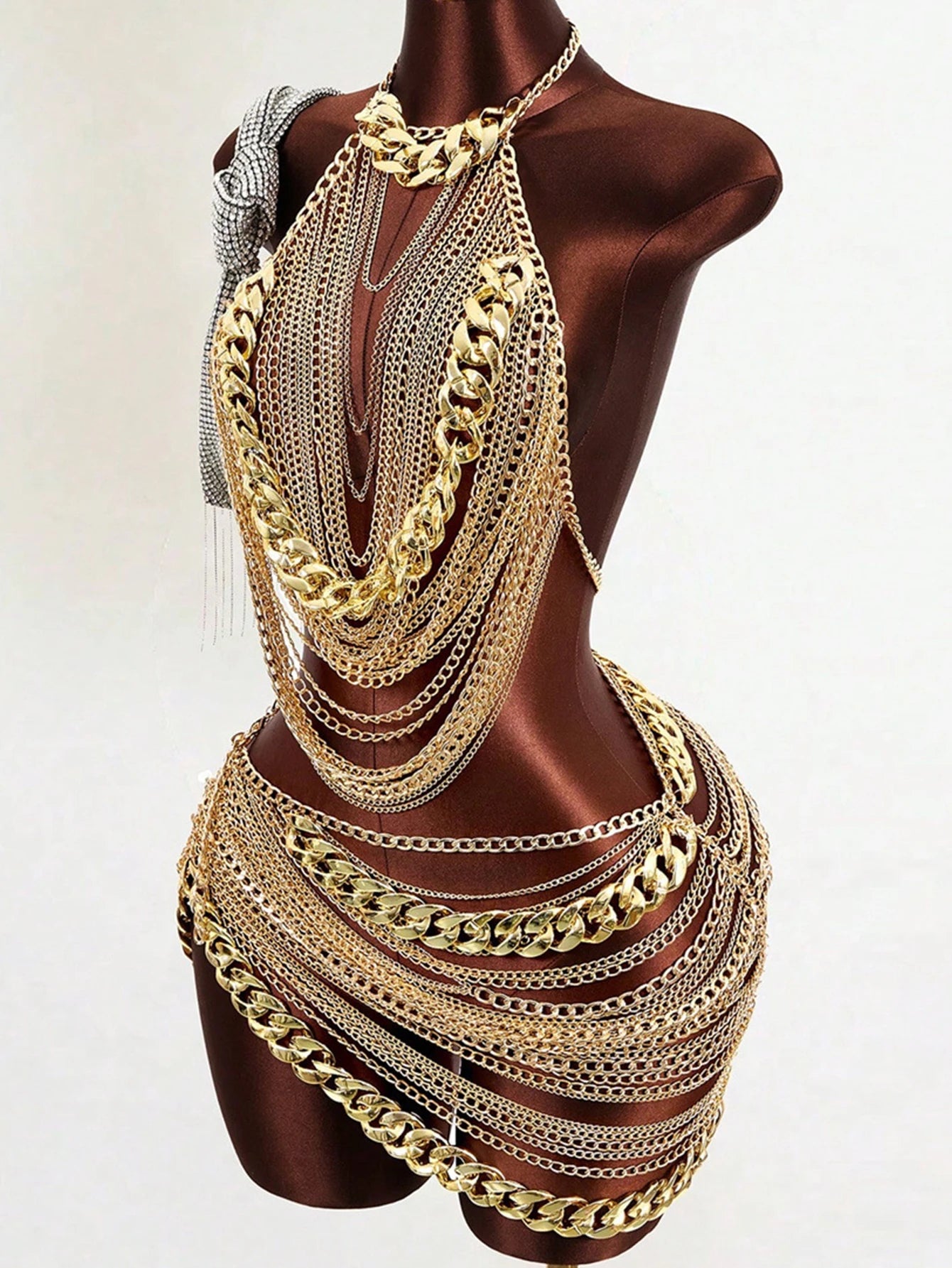 Sheer Metal Chain Backless Mini Dress Party Clubwear for Women