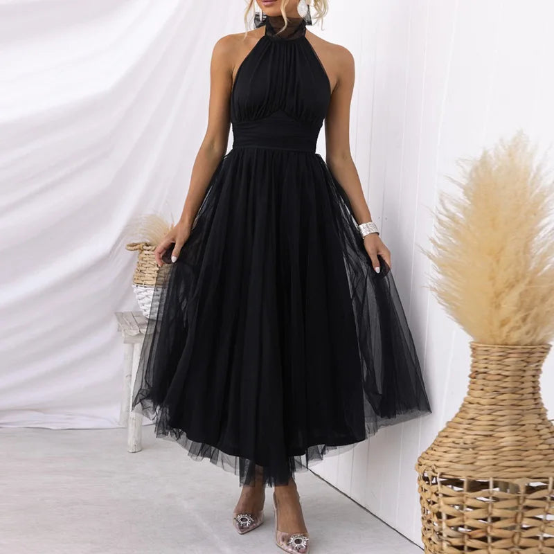 Elegant Lantern Sleeve V Neck Maxi Dress for Women