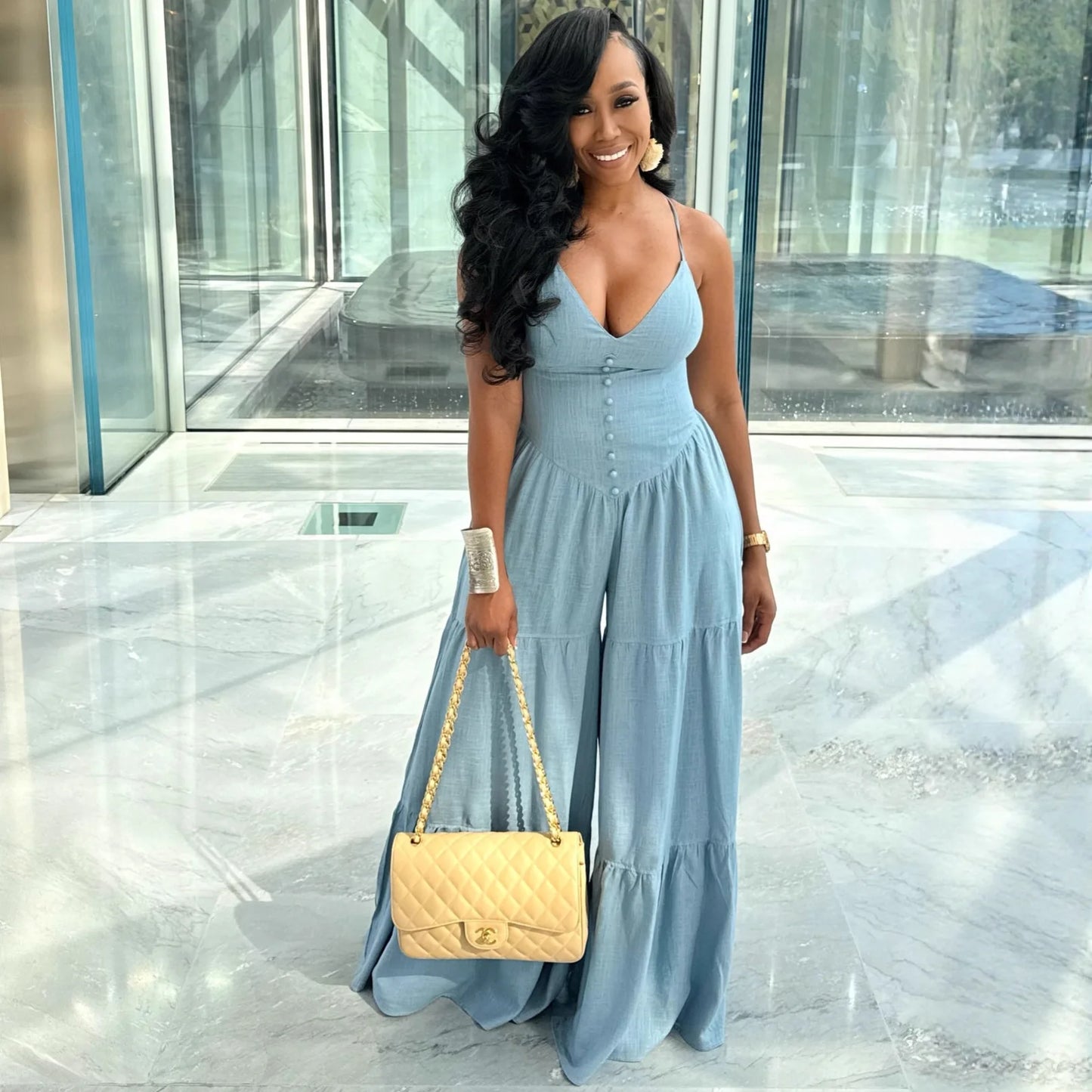 Spaghetti Strap Wide-Leg Jumpsuit with Button Details for Women