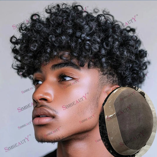 Kinky Curly Remy Human Hair Lace Toupee for Women