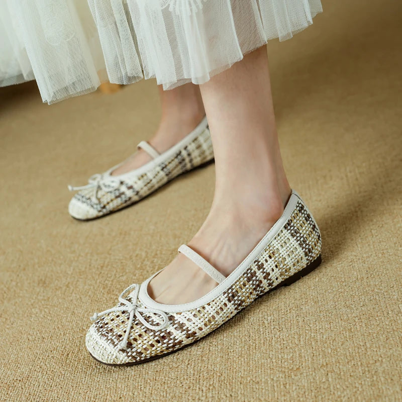 All Day Comfort Textured Woven Bowtie Ballet Flats for Women