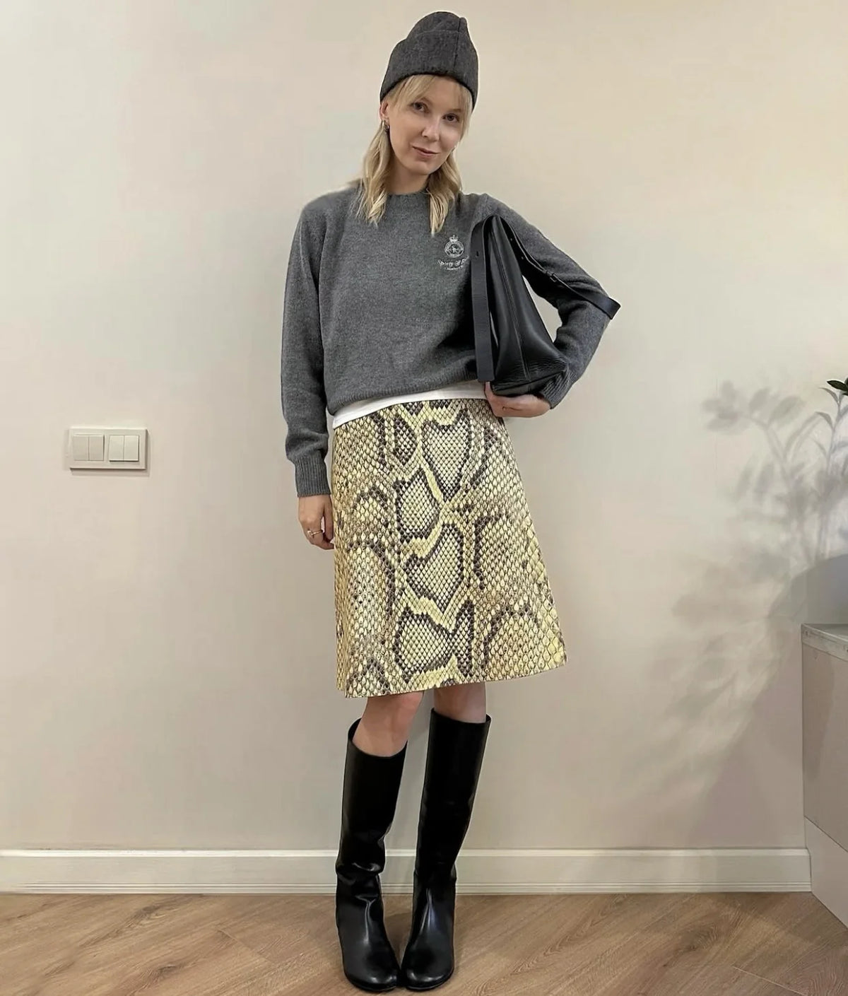 Snake Print High Waist Slim Fit Midi Skirt for Women