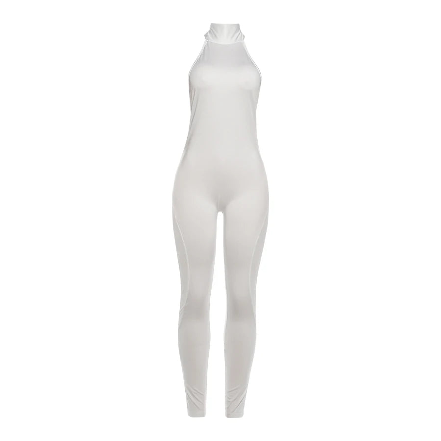 Peach Backless Halter Skinny Fit Jumpsuit for Women