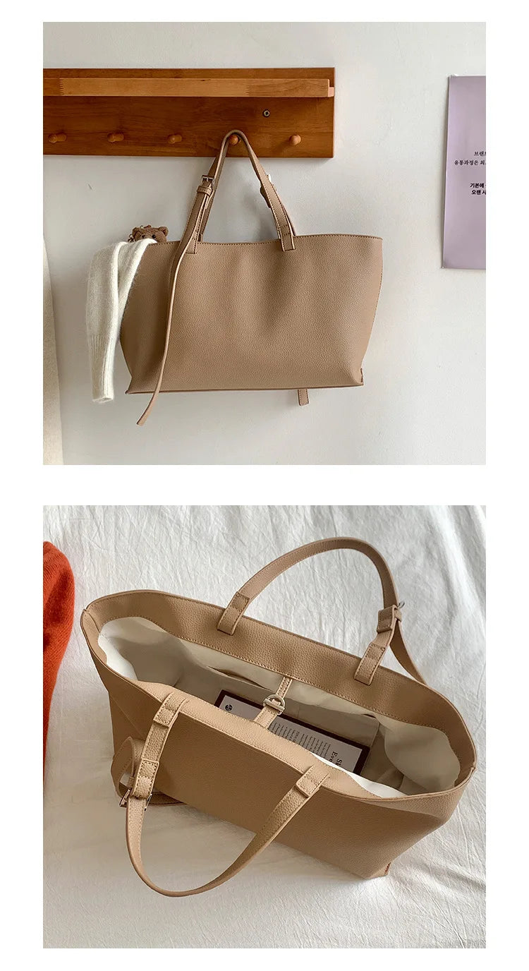 Large Capacity PU Leather Casual Soft Tote Bag for Women
