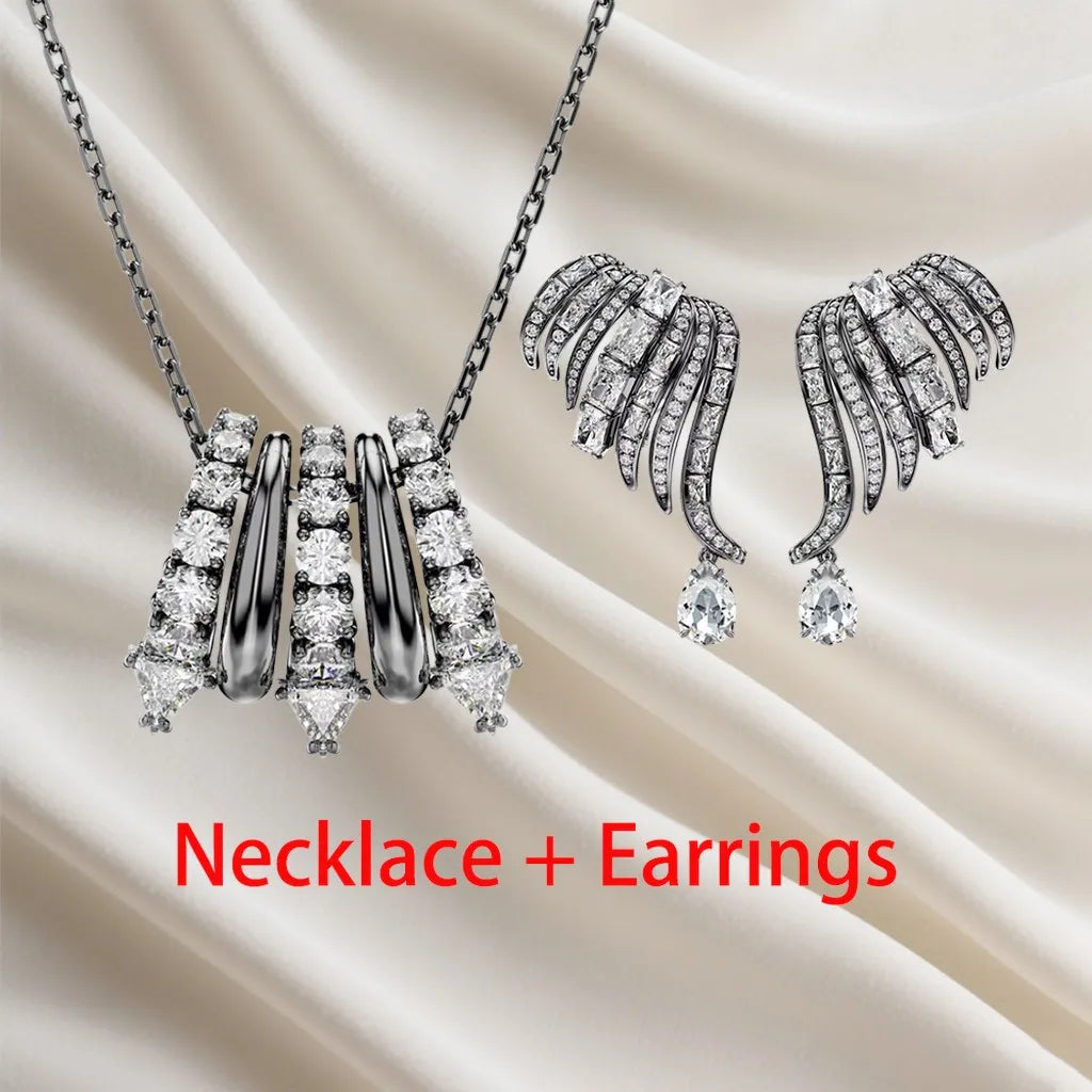 Sparkling Inlaid Pearl Pendant Jewelry Set for Women