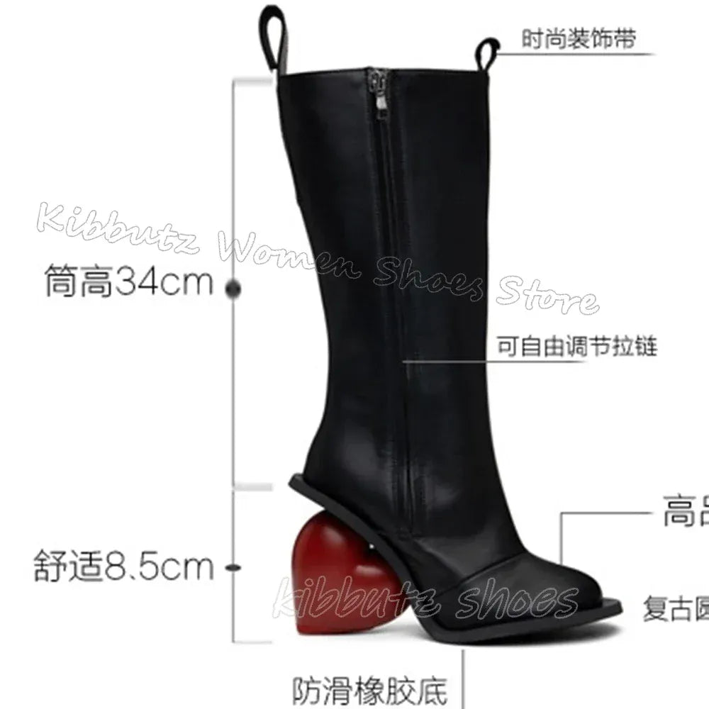 Heart Shaped Heels Knee High Boots