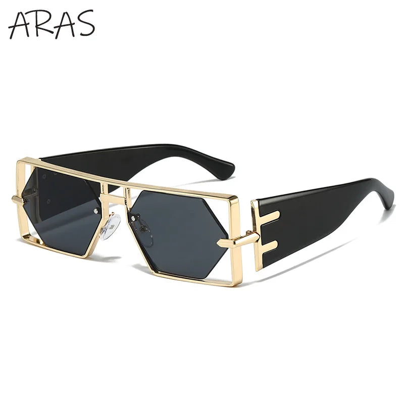 Vintage Hollow Metal Frame Rectangle Sunglasses for Women