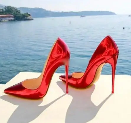 Shiny Patent Leather Pointed Toe Slip On Pumps for Women