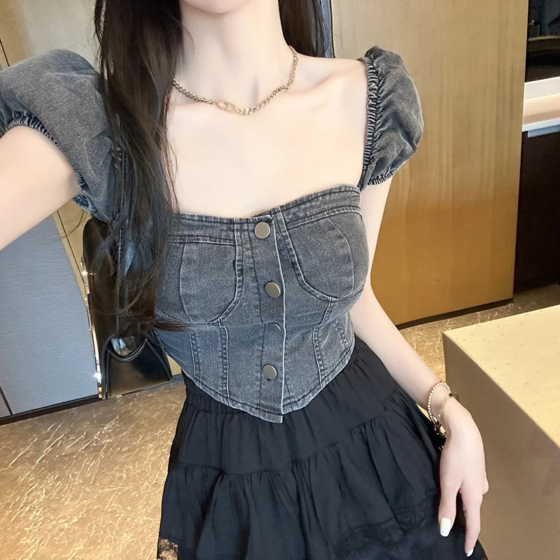 Slim Fit Off Shoulder Denim Shirt