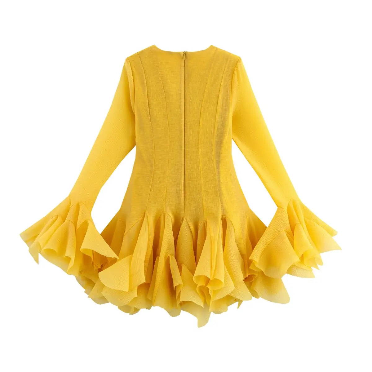 French Style Ruffle Hem Flare Sleeve Mini Dress for Women