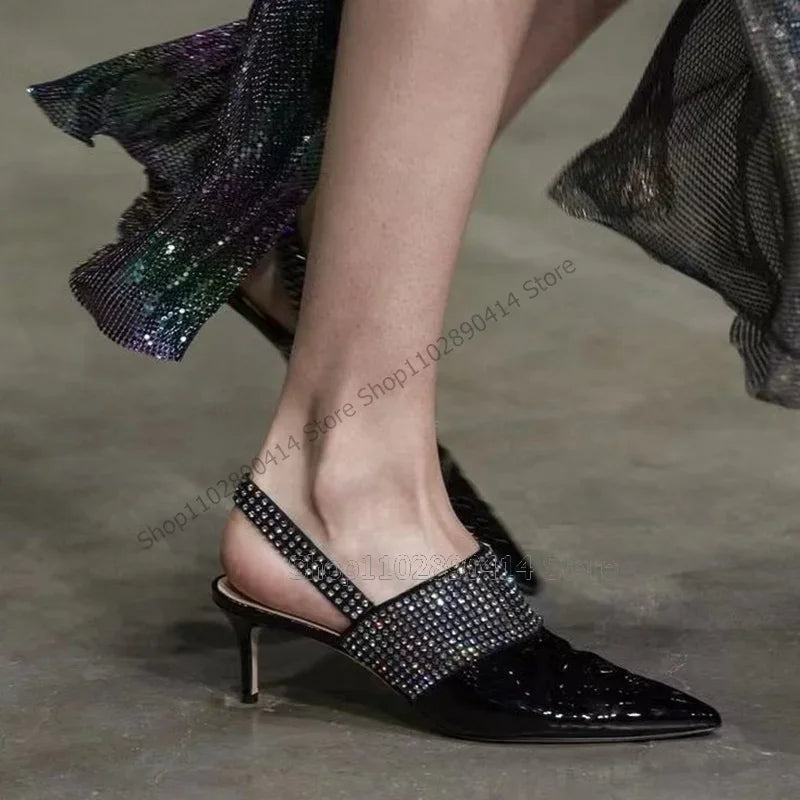 Elegant Black Rhinestone Pointed Toe Heel Pump for Women