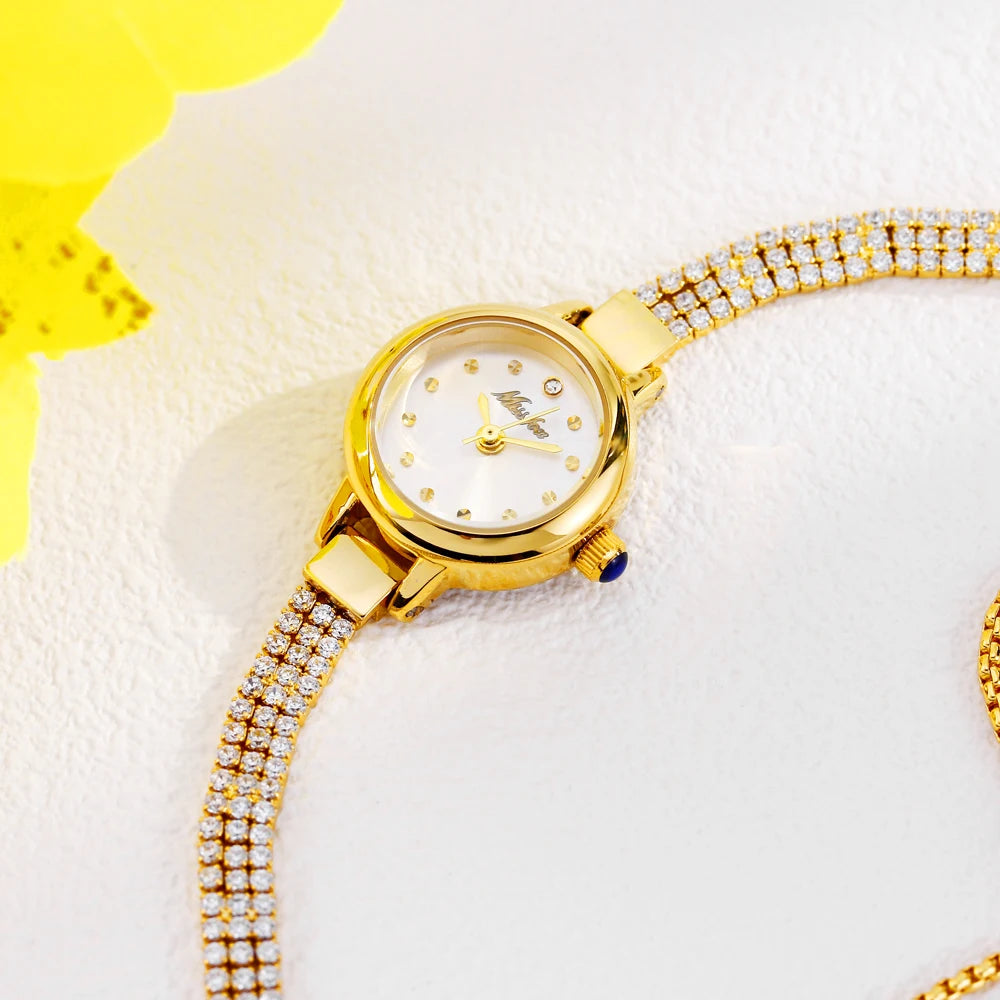 Small Watch For Women Adjustable Diamond Bracelet Simple Stylish Ladies Quartz Watches Gold Mini Dial Party Dress Wristwatch New